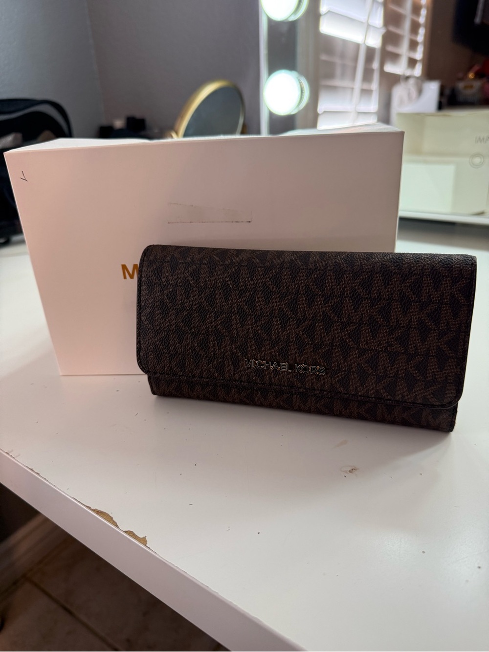 Michael Kors Dark Brown MK Logo Continental Wallet